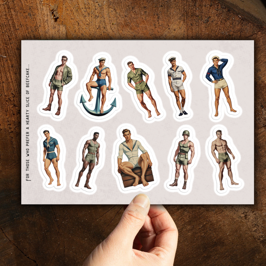 Vintage Male Pinups Sticker Sheet | Stud Muffin Retro Men Sticker Set | Pin-Up Boy Hunks