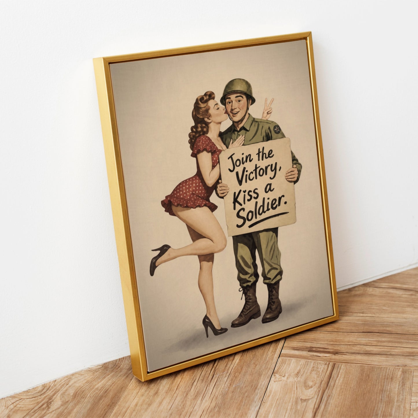 Join the Victory, Kiss a Soldier WWII Pin-Up Art Print