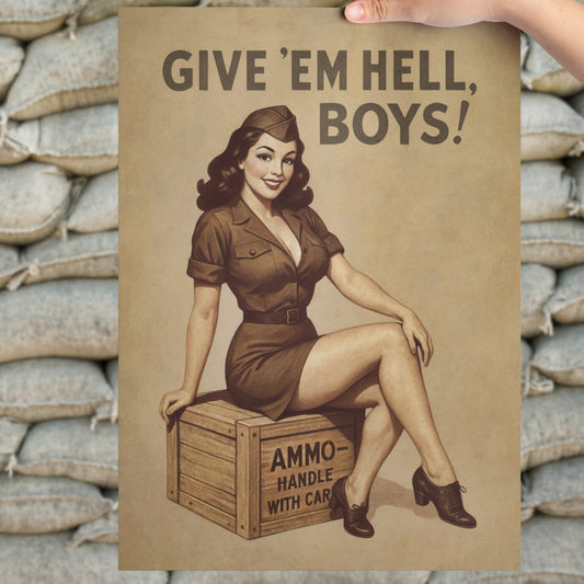 Vintage Military Pinup Poster - WW2 Propaganda Pin-up Ammo Art Print