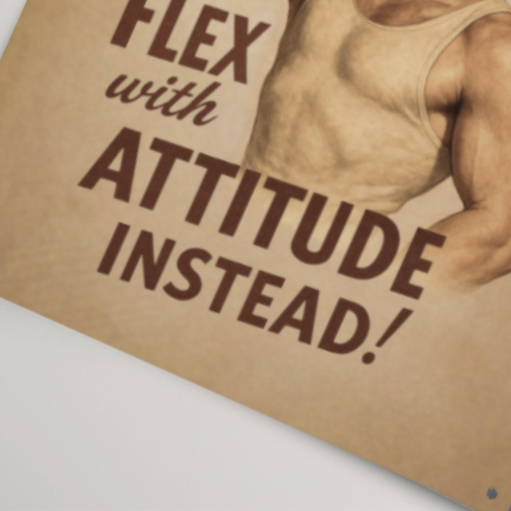lower edge detail of Skip the Gym, Flex with Attitude retro metal fitness humor sign