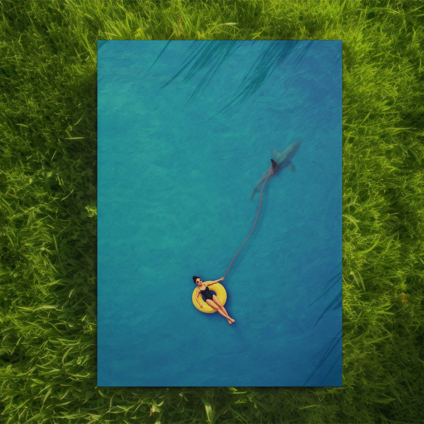 Swimmer Walking a Shark Art Print