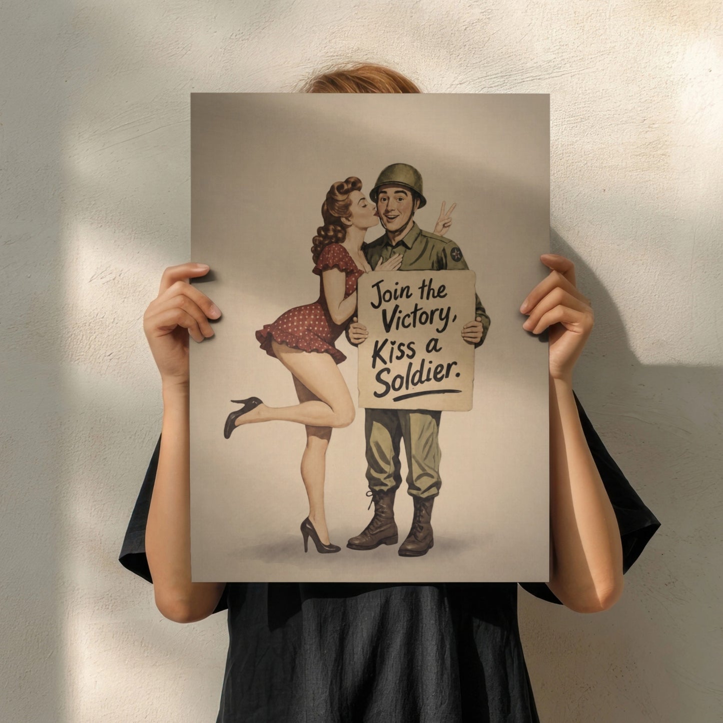 Join the Victory, Kiss a Soldier WWII Pin-Up Art Print