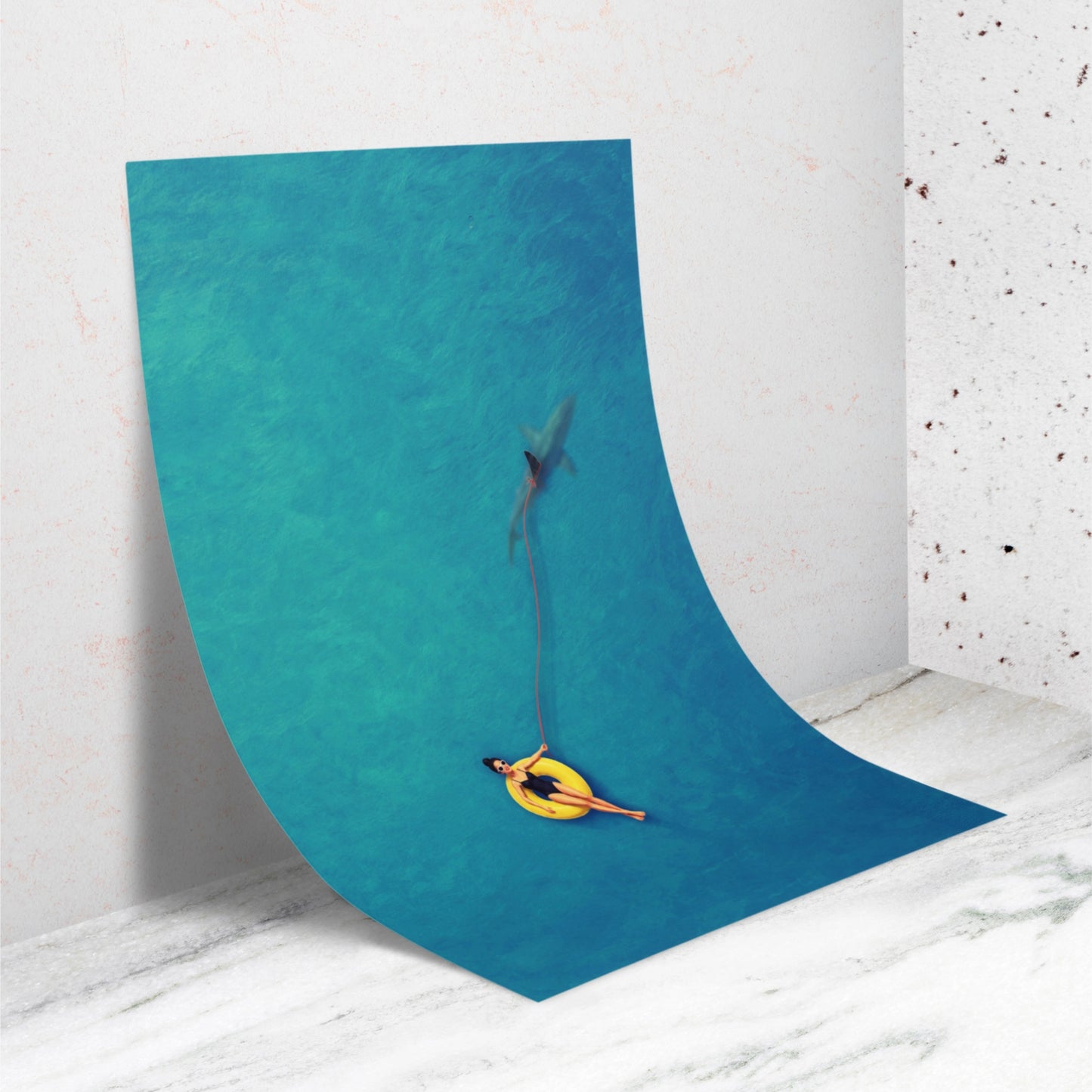 Swimmer Walking a Shark Art Print