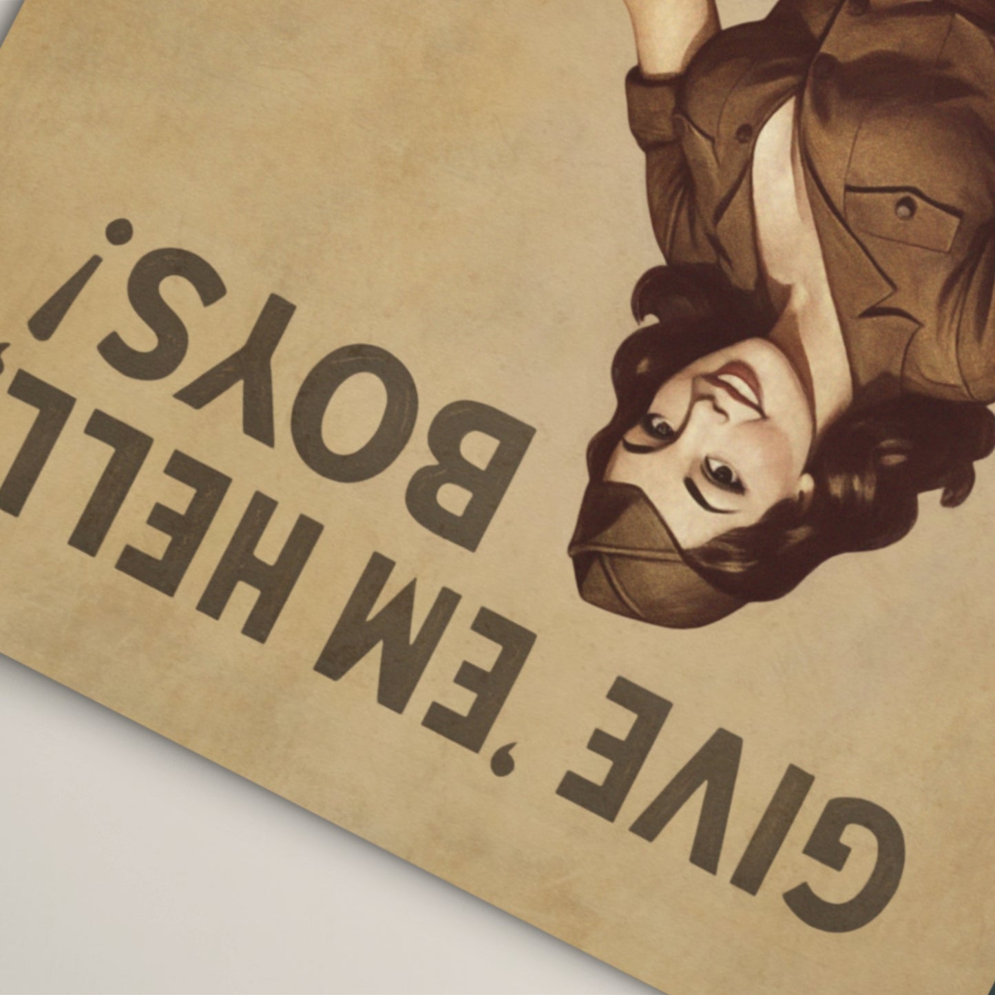 Cartoon character on a cardboard background with text 'Give Em Hell Boys!'