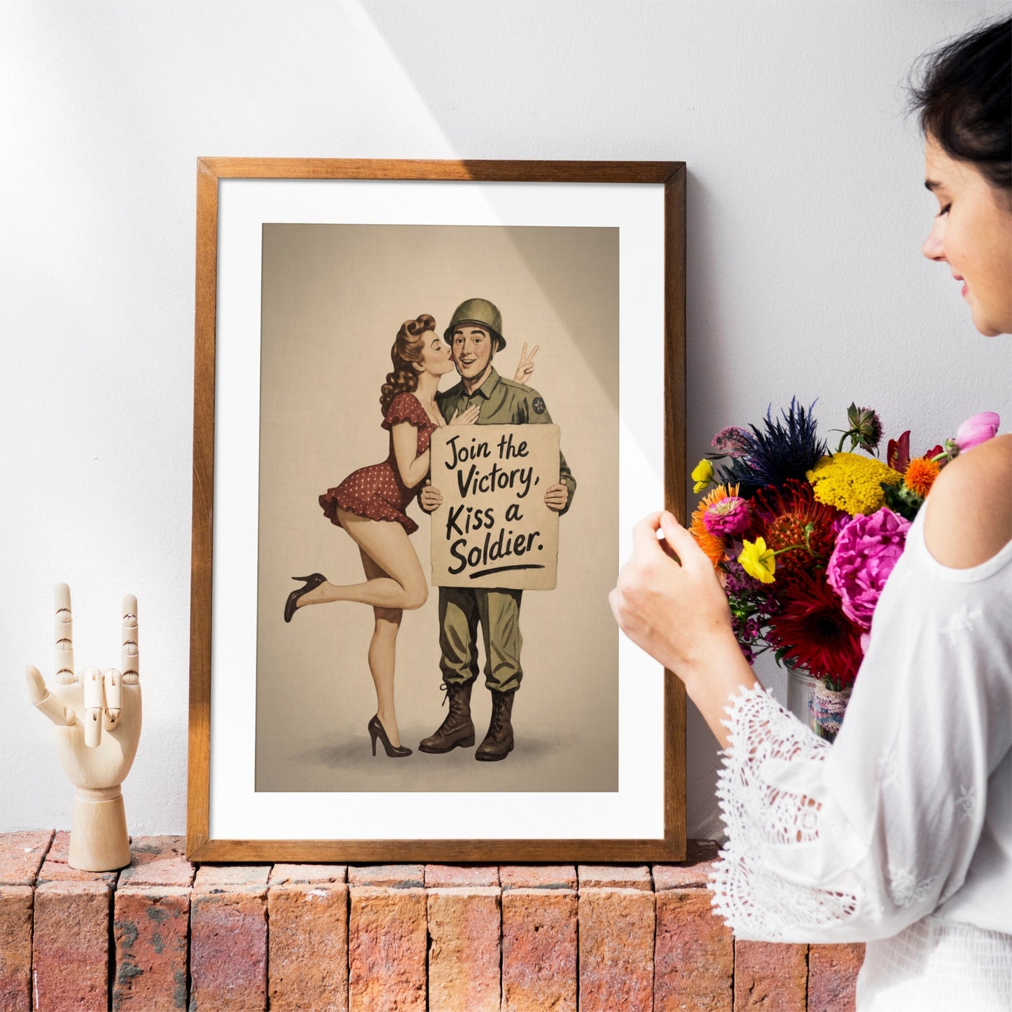 Join the Victory, Kiss a Soldier WWII Pin-Up Art Print