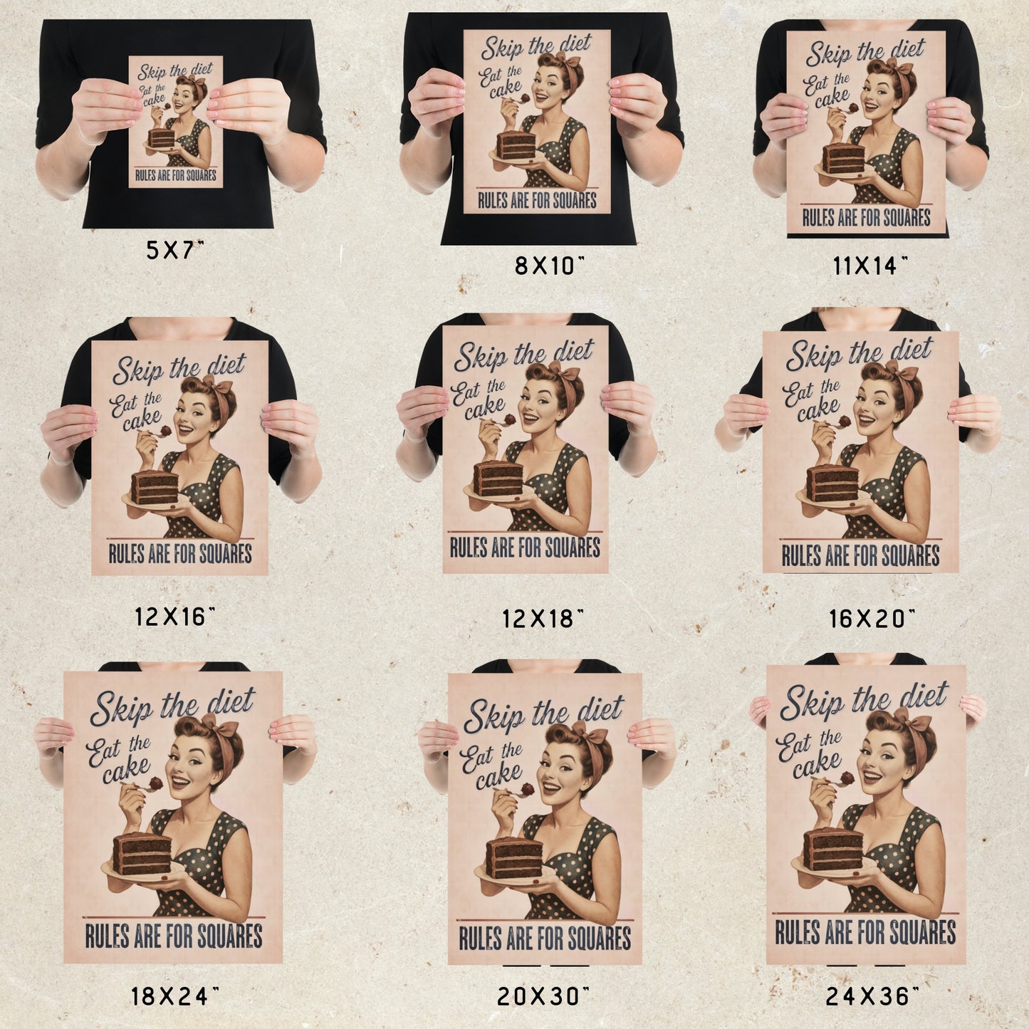 Skip the Diet, Eat the Cake - Vintage Pin-Up Poster | Retro Kitchen Wall Art