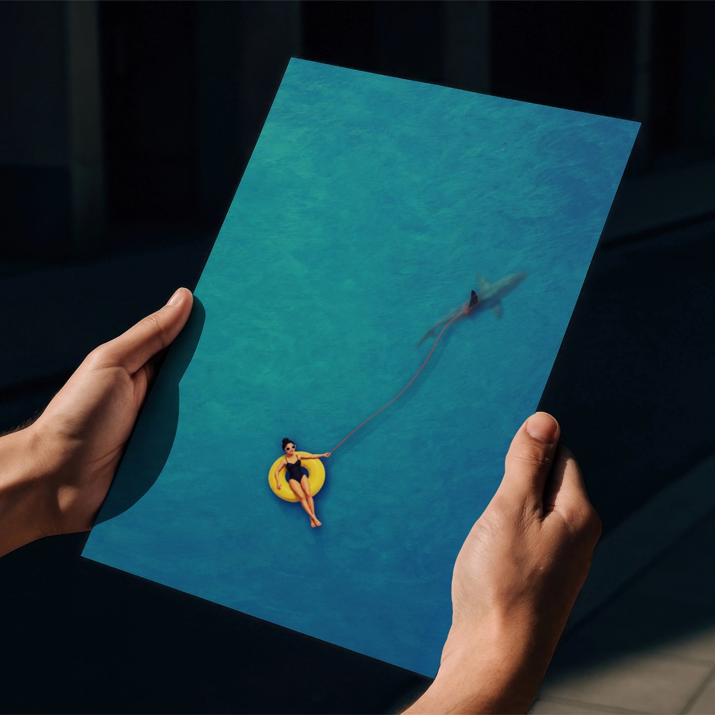 Swimmer Walking a Shark Art Print