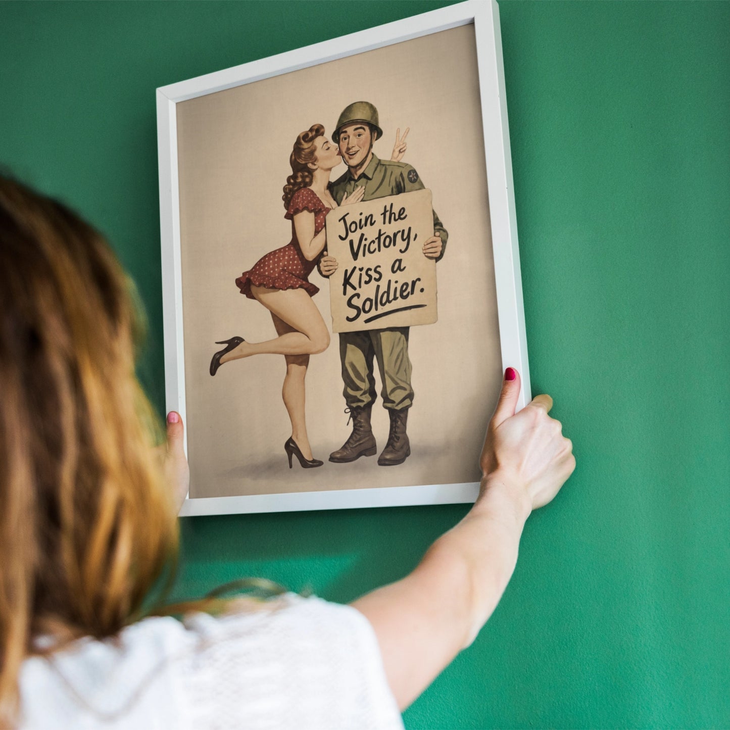 Join the Victory, Kiss a Soldier WWII Pin-Up Art Print