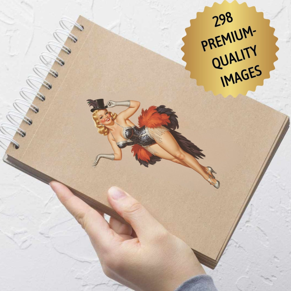 Notebook with a vintage-style illustration of a woman on a textured white background