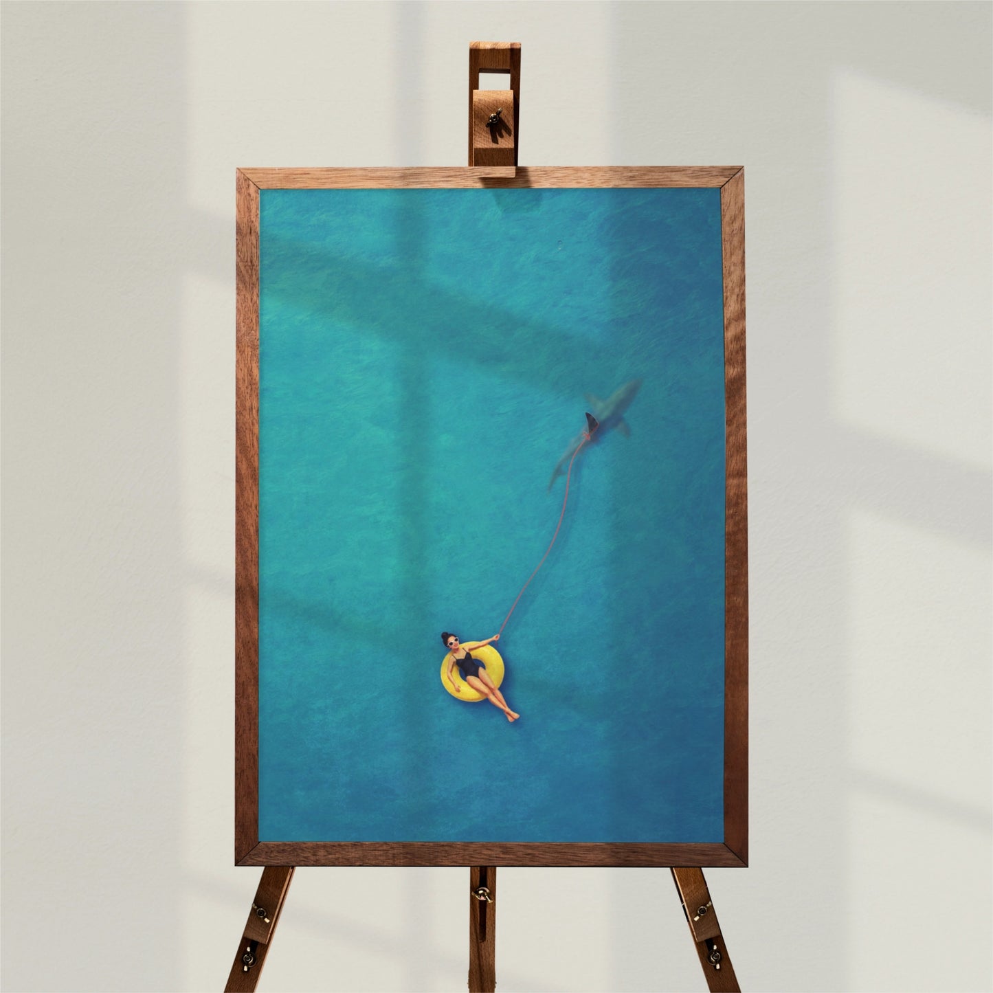 Swimmer Walking a Shark Art Print