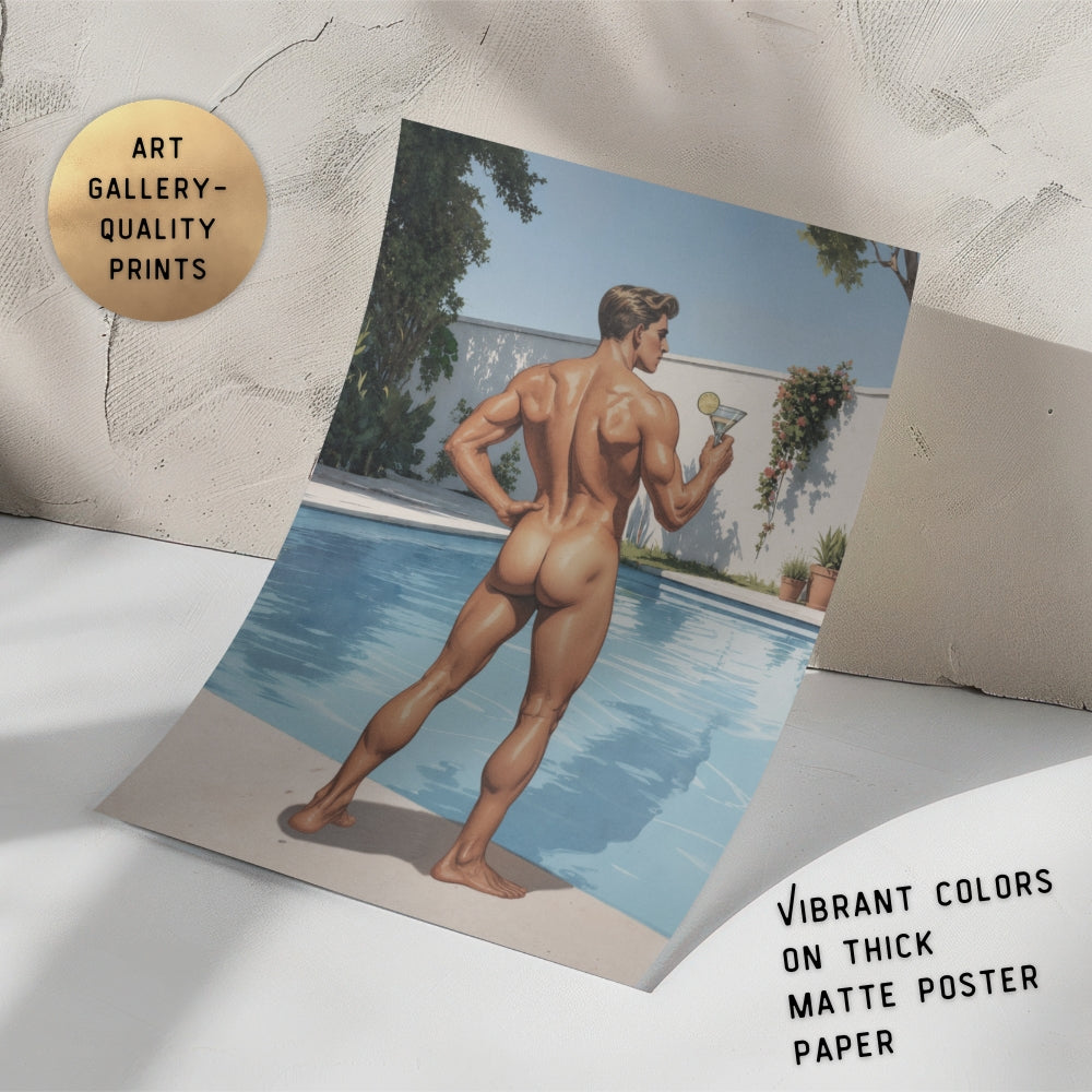  detail of male pinup boy print against a wall