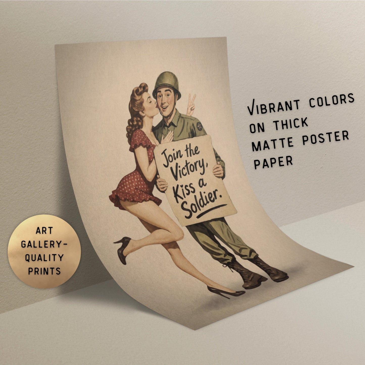 Join the Victory, Kiss a Soldier WWII Pin-Up Art Print