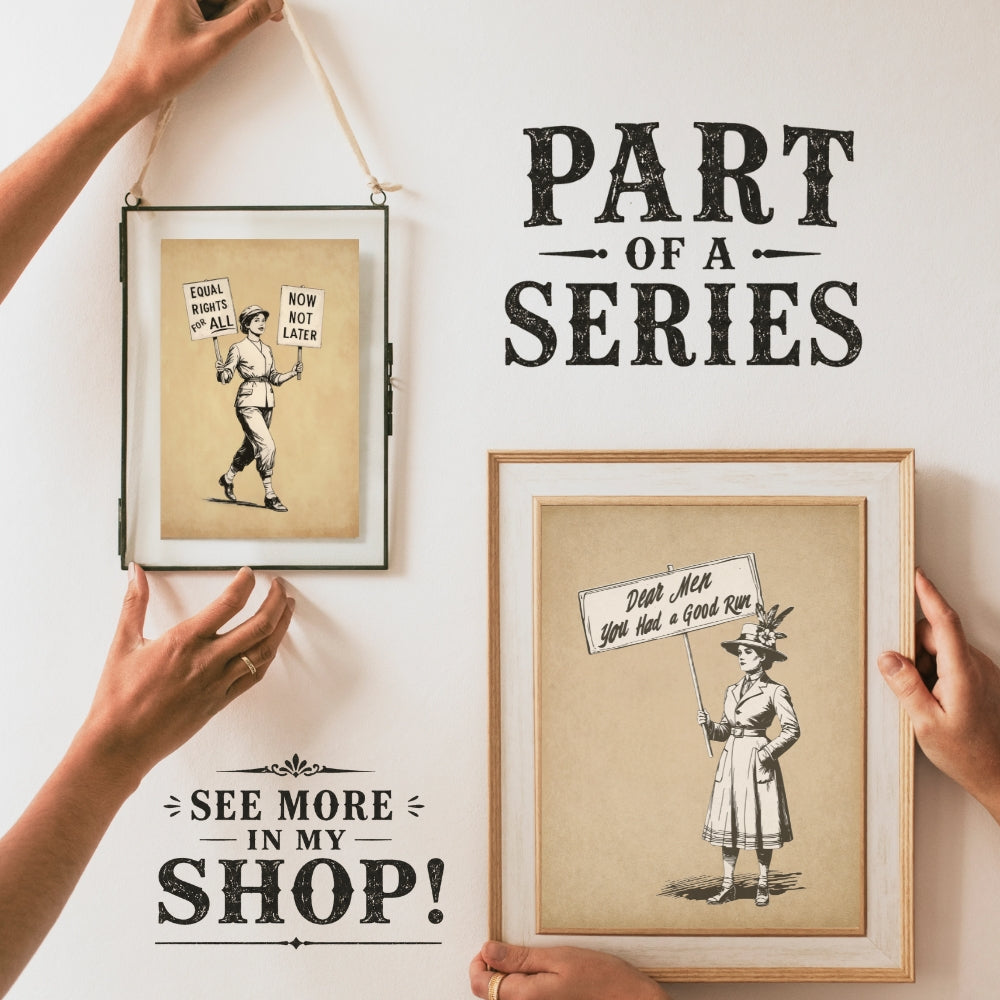 Two framed prints being held up with text 'Part of a Series' and 'See more in my shop!' on a white background.