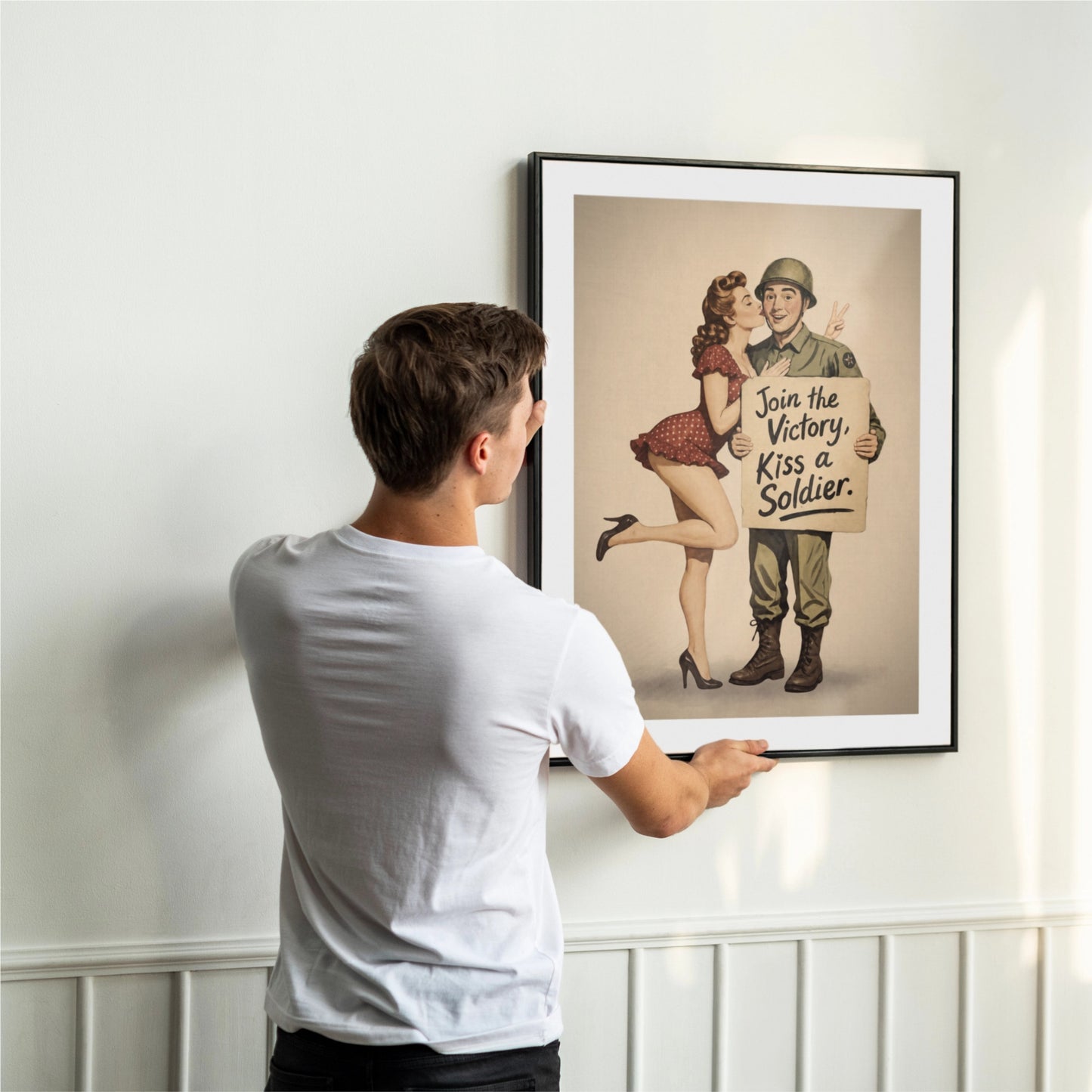 Join the Victory, Kiss a Soldier WWII Pin-Up Art Print