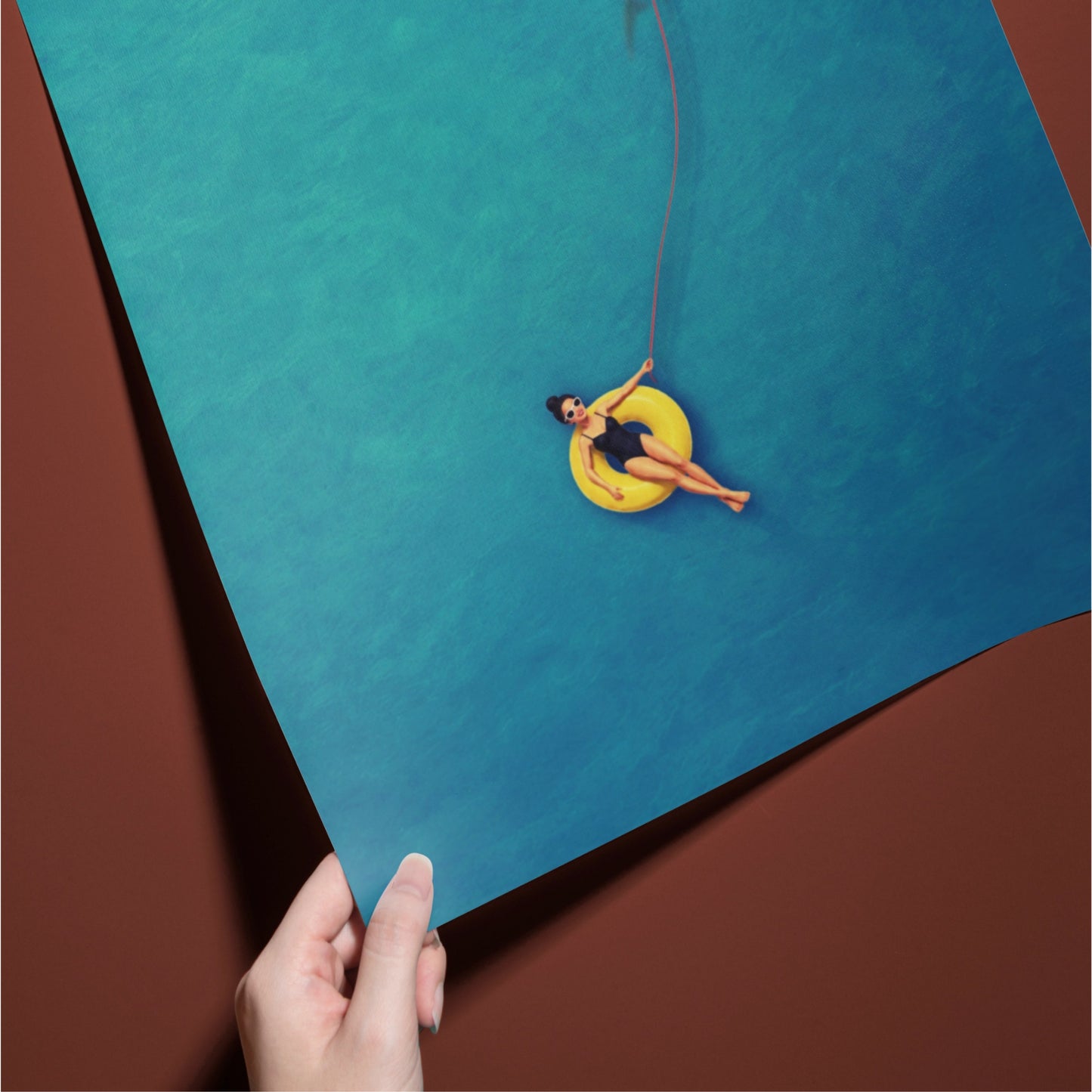 Swimmer Walking a Shark Art Print