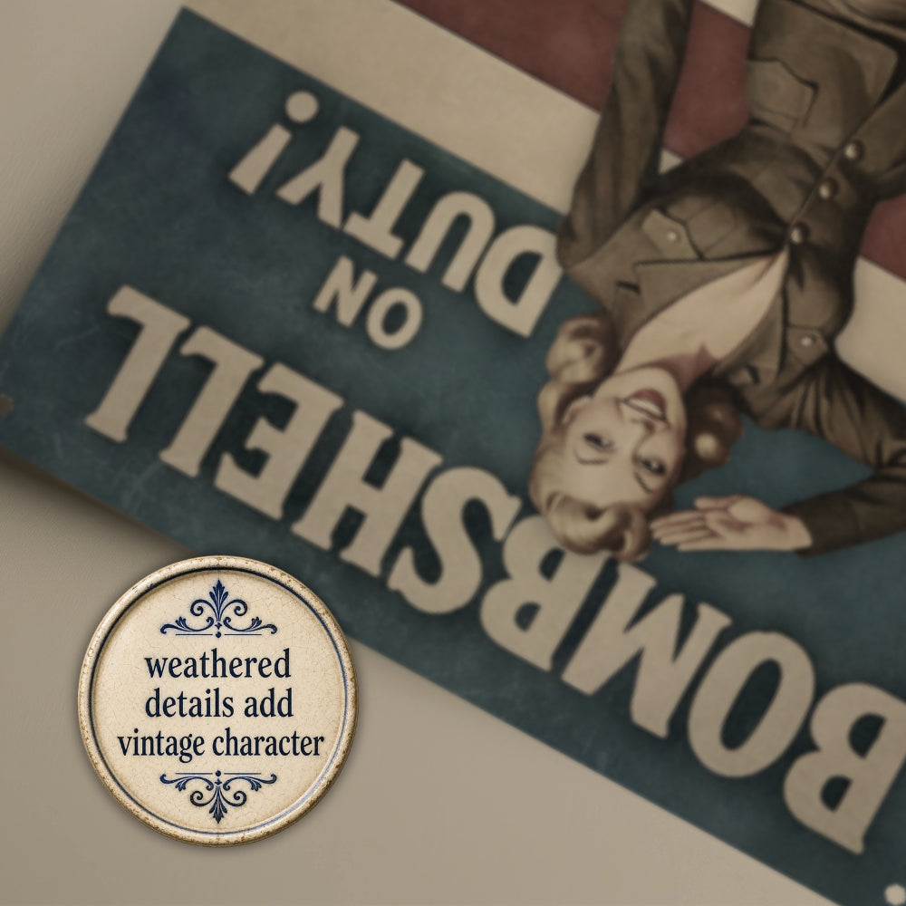 Vintage-style poster with a monkey and text, featuring a 'Bombshe'll' label.