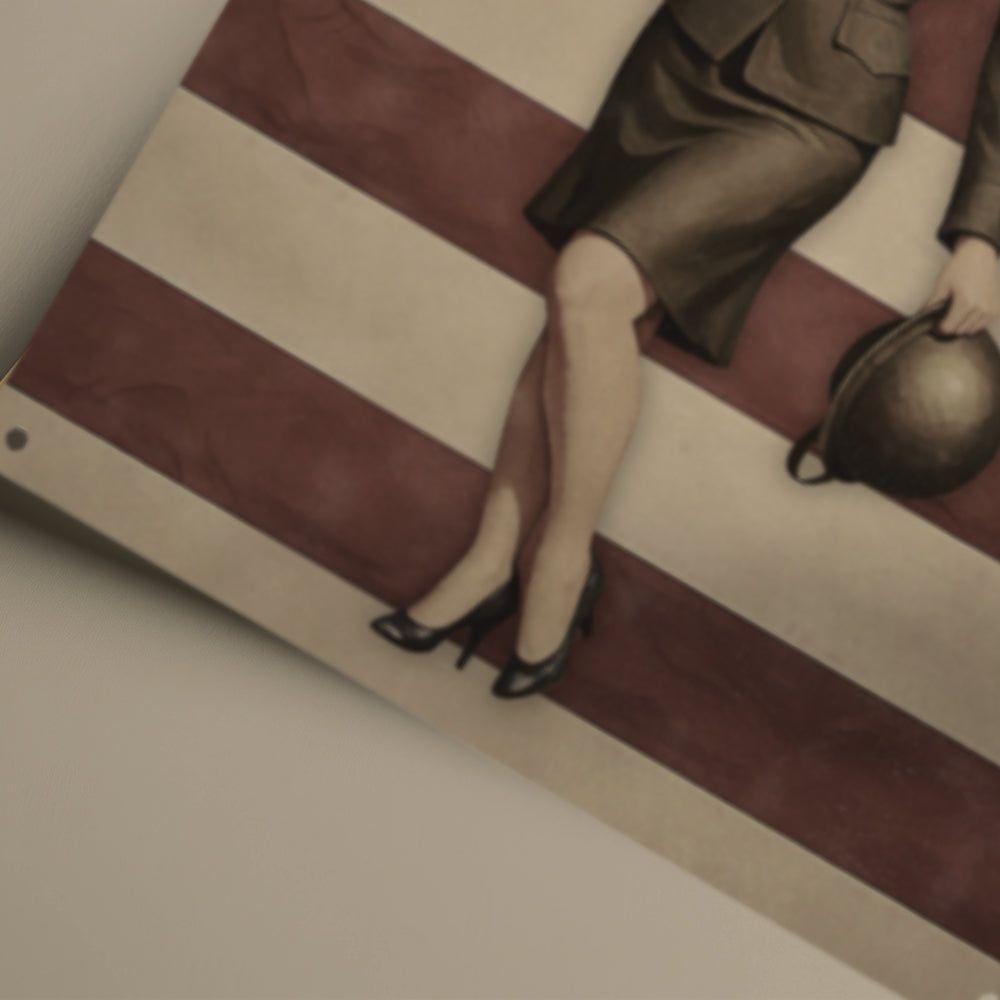 Person wearing high heels and a skirt on a striped floor.