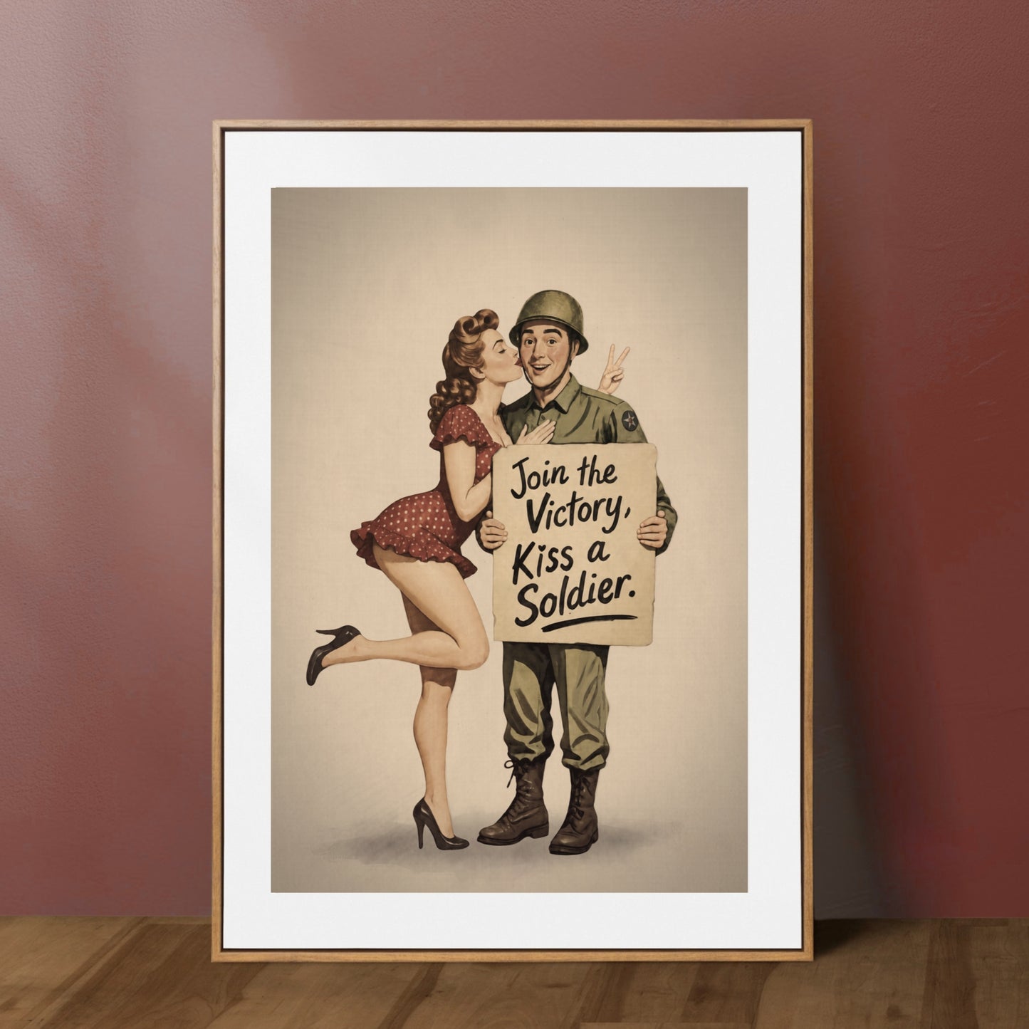 Join the Victory, Kiss a Soldier WWII Pin-Up Art Print