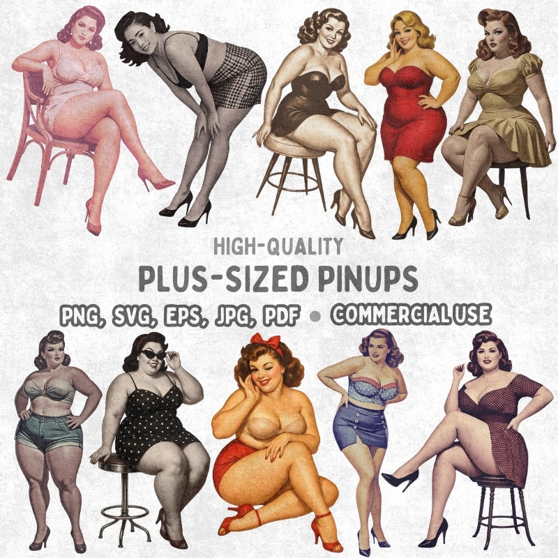 Promotional image of plus-sized pinups with text about high-quality graphics.