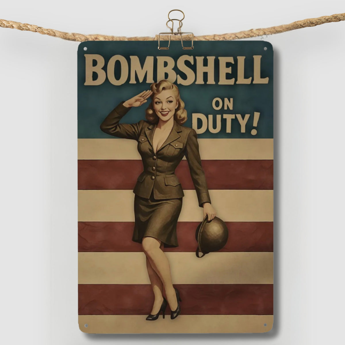 Bombshell on Duty Vintage Military Metal Sign