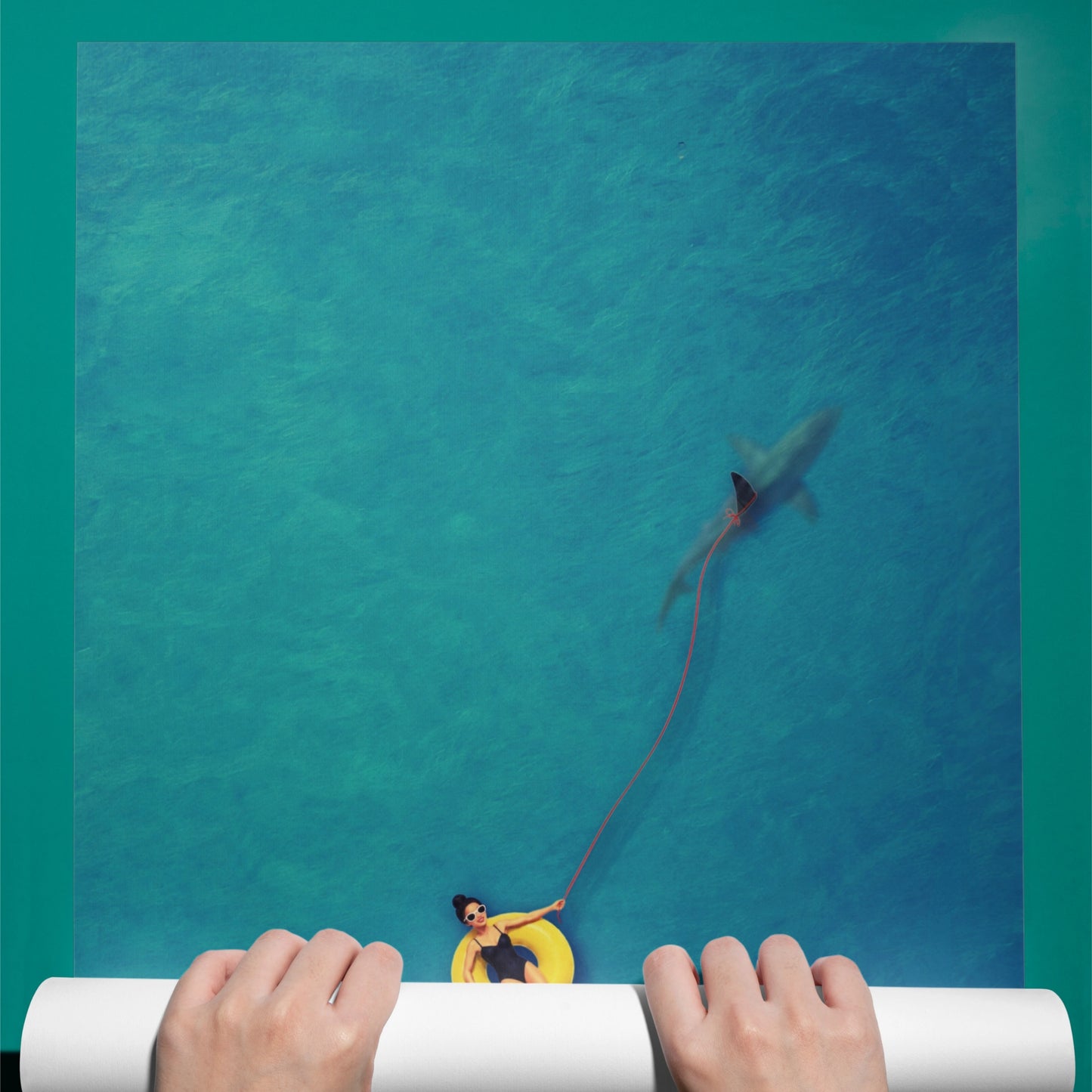 Swimmer Walking a Shark Art Print