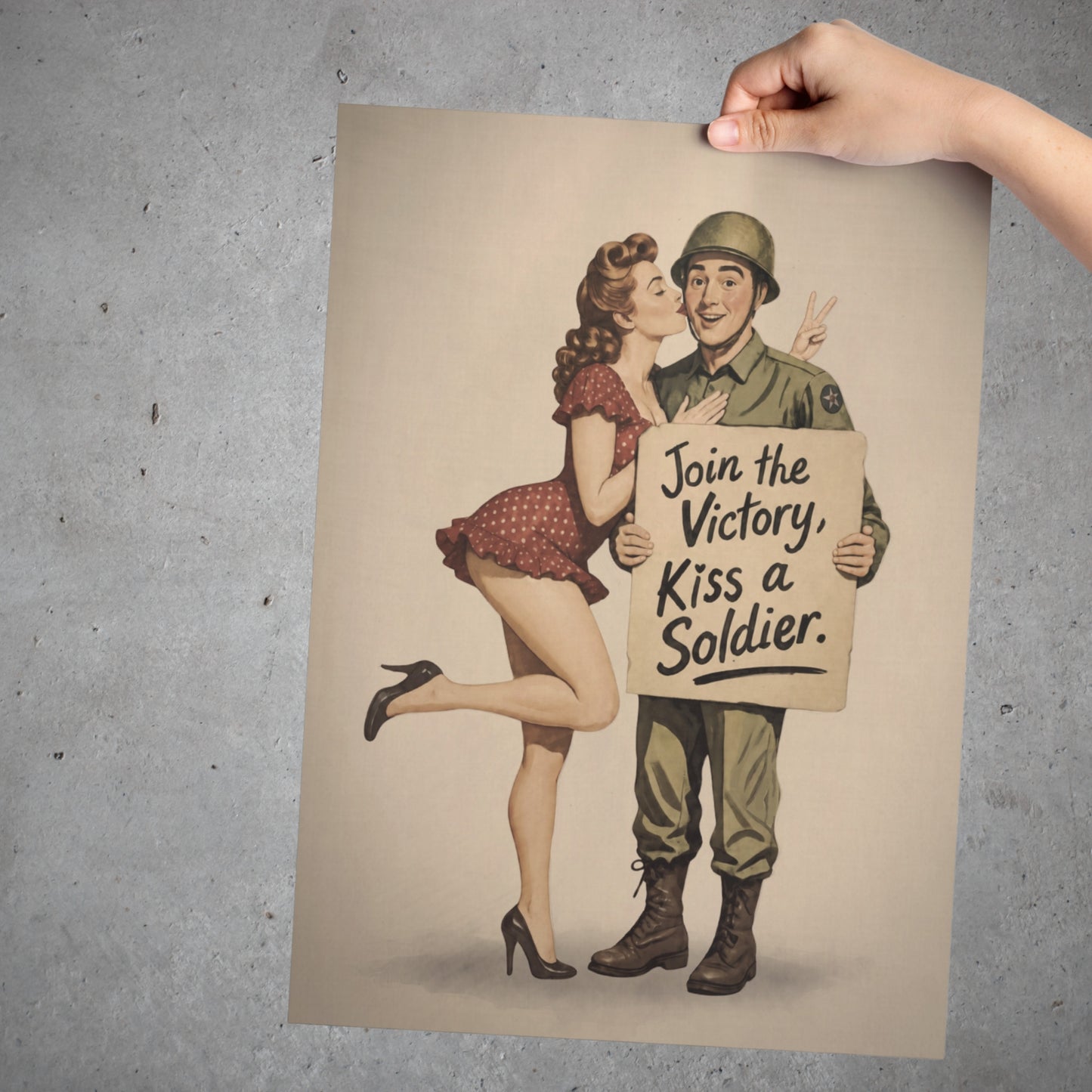 Join the Victory, Kiss a Soldier WWII Pin-Up Art Print