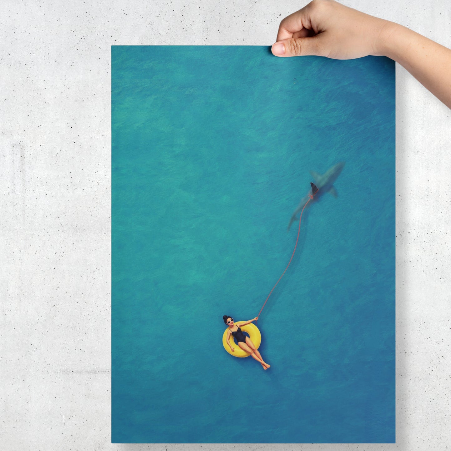 Swimmer Walking a Shark Art Print