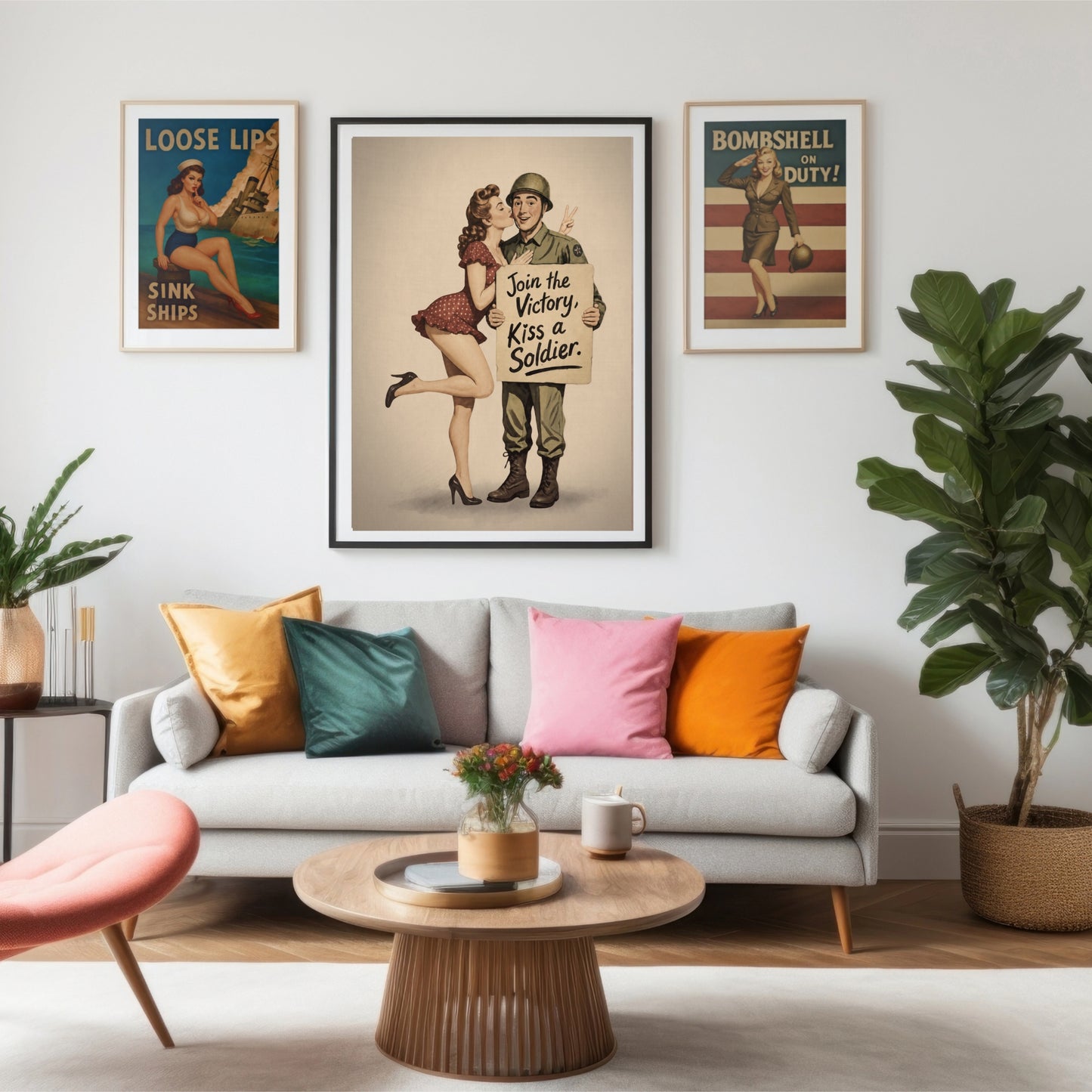 Join the Victory, Kiss a Soldier WWII Pin-Up Art Print