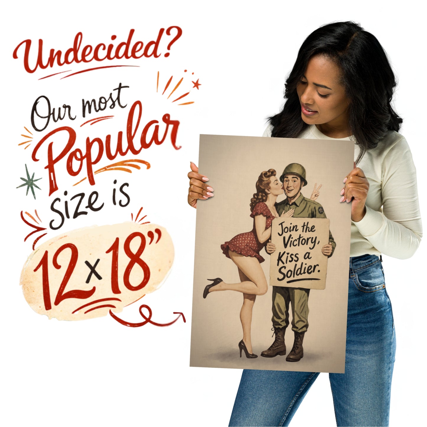 Join the Victory, Kiss a Soldier WWII Pin-Up Art Print