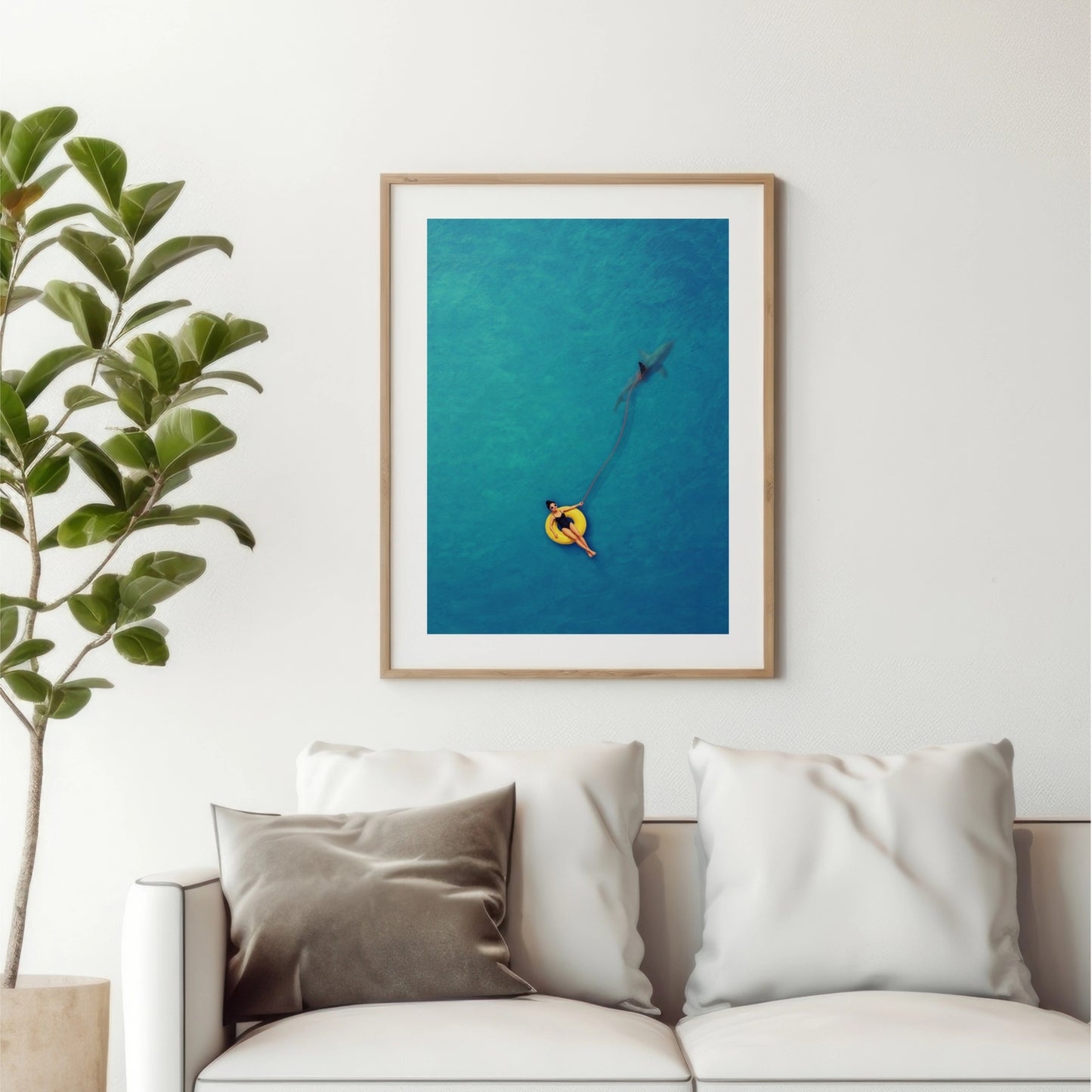 Swimmer Walking a Shark Art Print