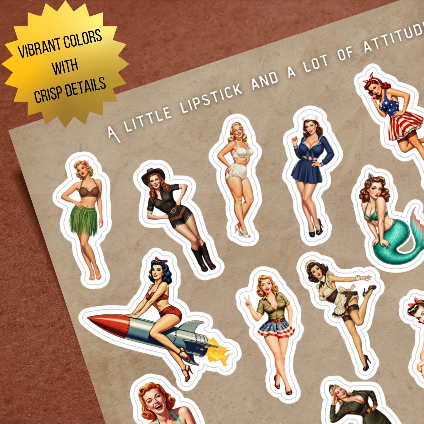 XL Vintage Pin-Up Sticker Sheet (28 Retro Bombshells)