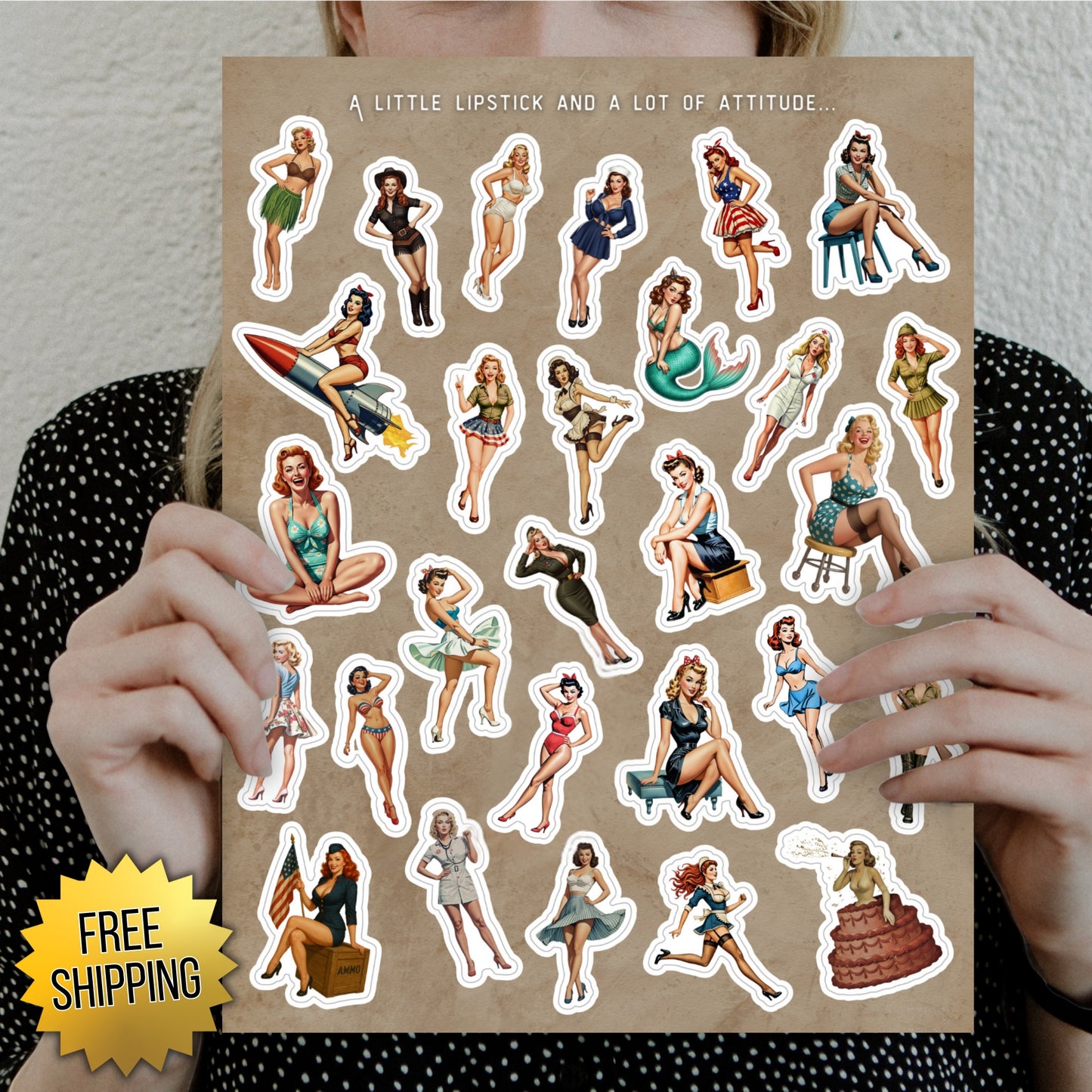 XL Vintage Pin-Up Sticker Sheet (28 Retro Bombshells)