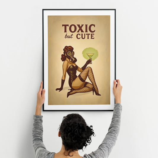 Vintage Pin Up Art Print | Pin-Up with Retro Gas Mask & Radioactive Martini
