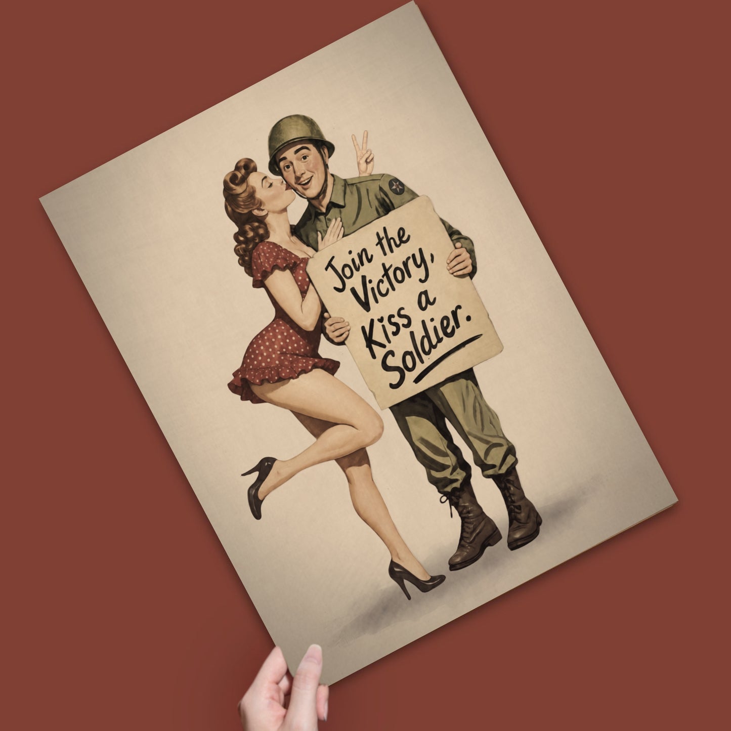 Join the Victory, Kiss a Soldier WWII Pin-Up Art Print