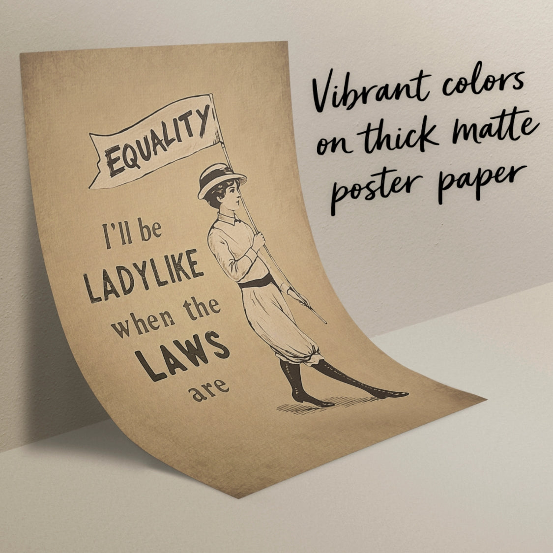 Poster with a woman holding an 'Equality' banner on thick matte paper