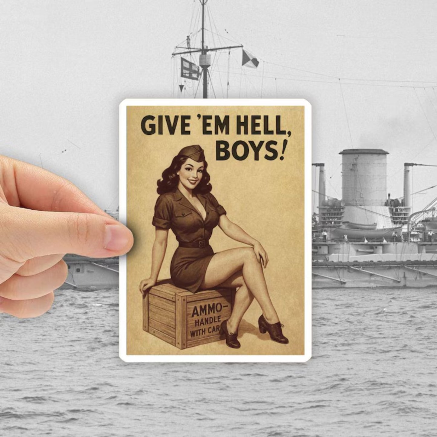 Vintage Pinup Propaganda Sticker Sheet – Retro WWII Pin-Up Girls (4 Large Stickers)