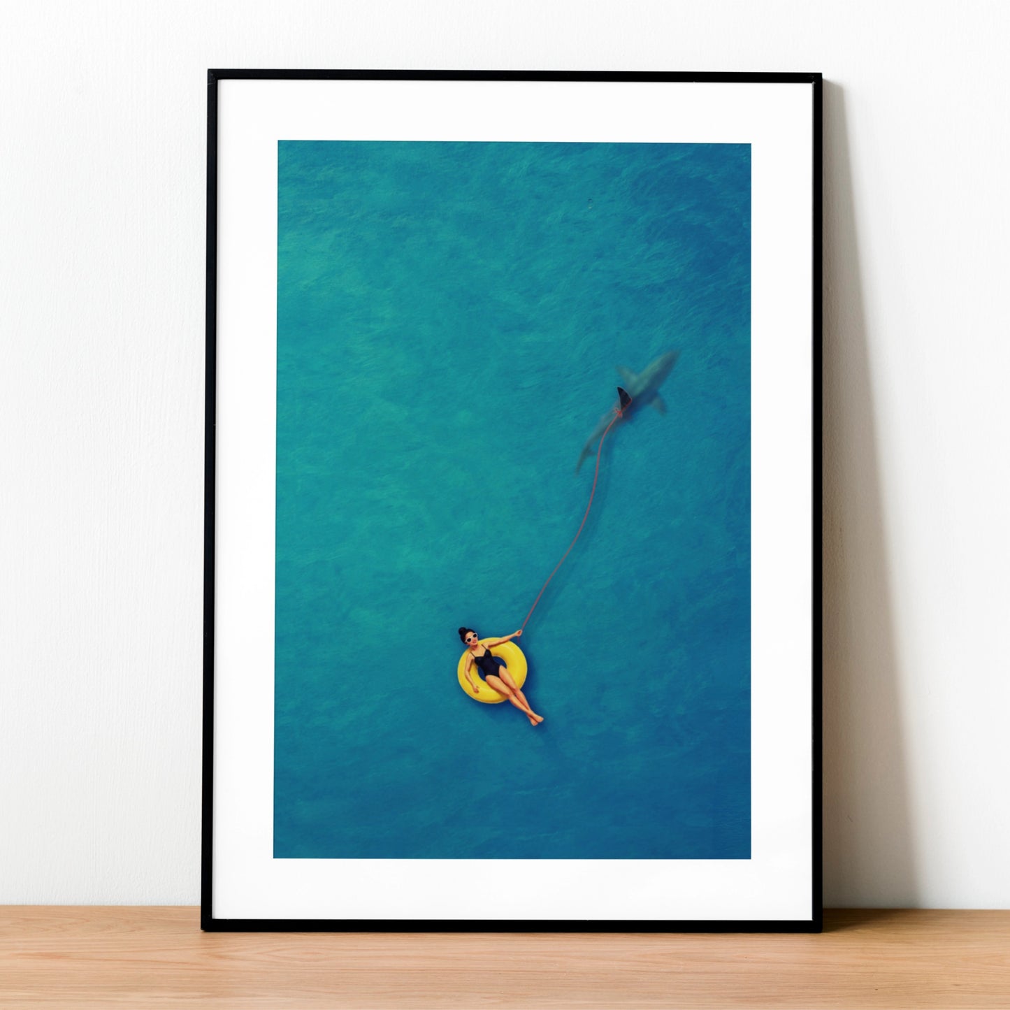 Swimmer Walking a Shark Art Print
