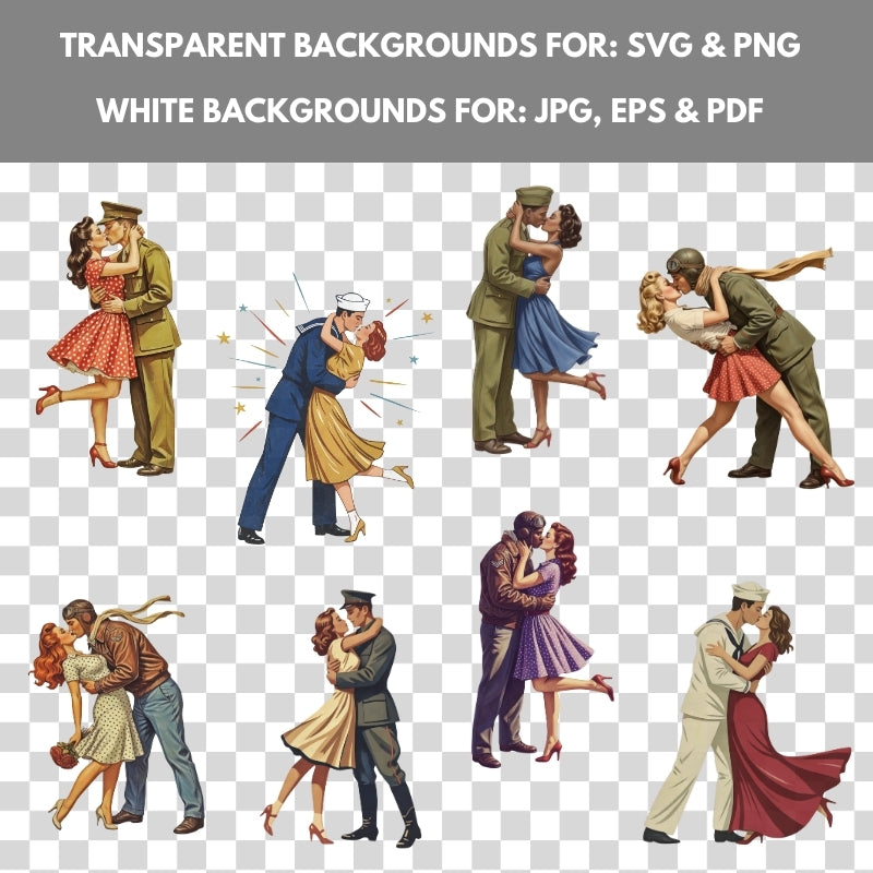 Illustrations of couples in various poses on a transparent background.
