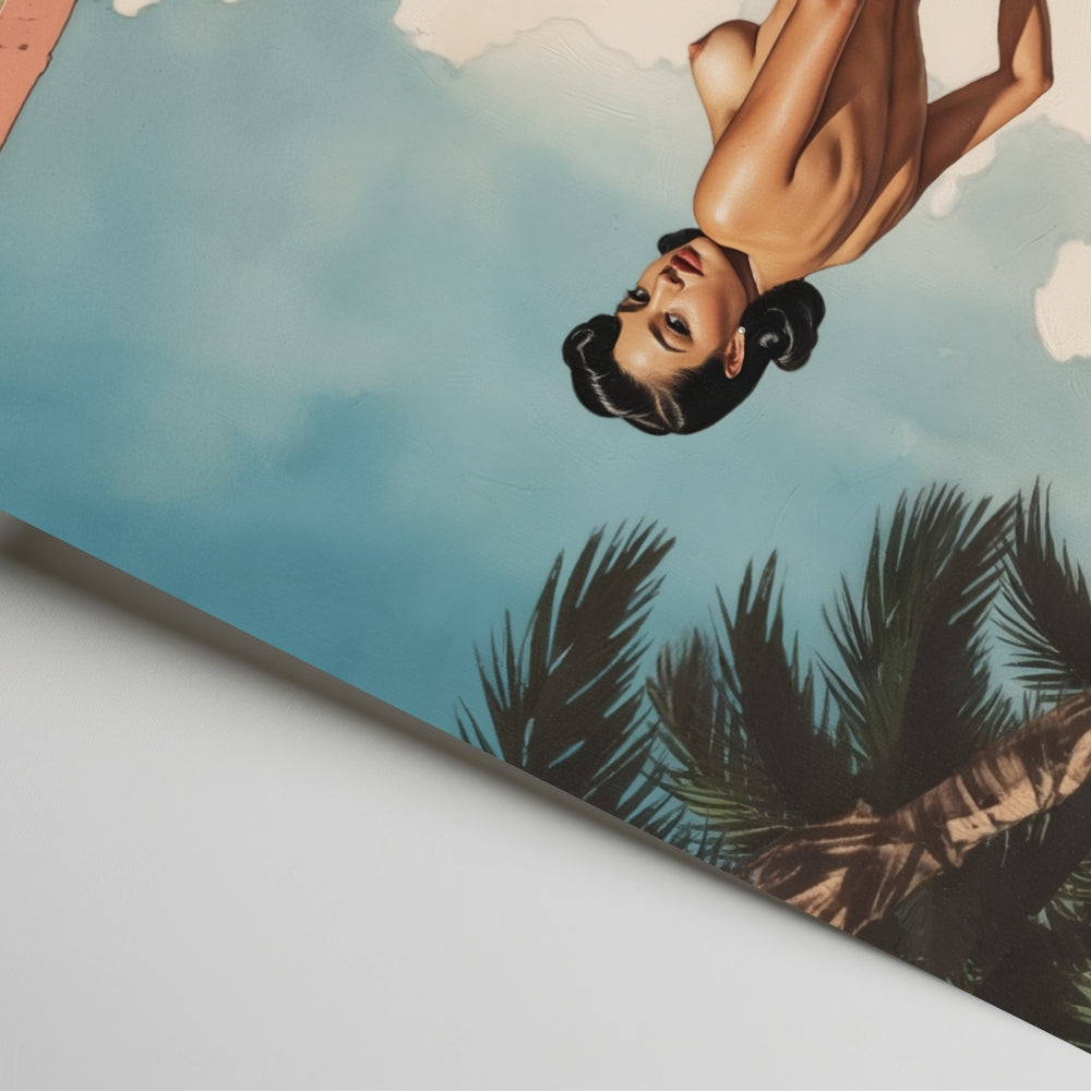 top edge detail of vintage pinup painting