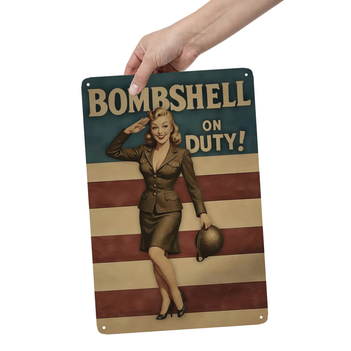 Bombshell on Duty Vintage Military Metal Sign