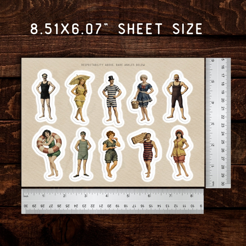 Victorian Pin-Up Sticker Sheet - Vintage Swimmers