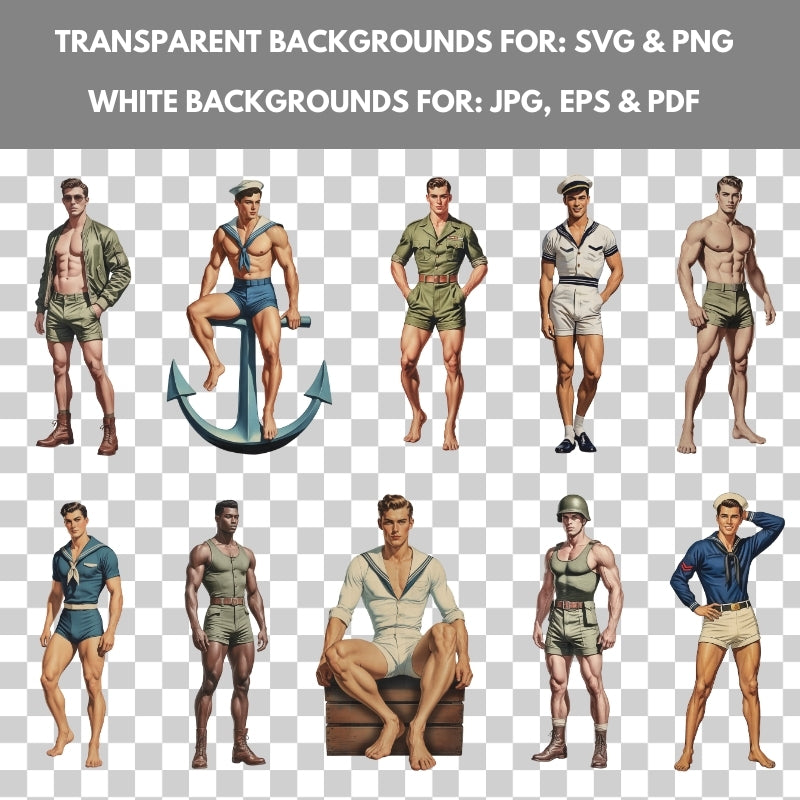 Set of illustrated characters in various poses and outfits on a transparent background.