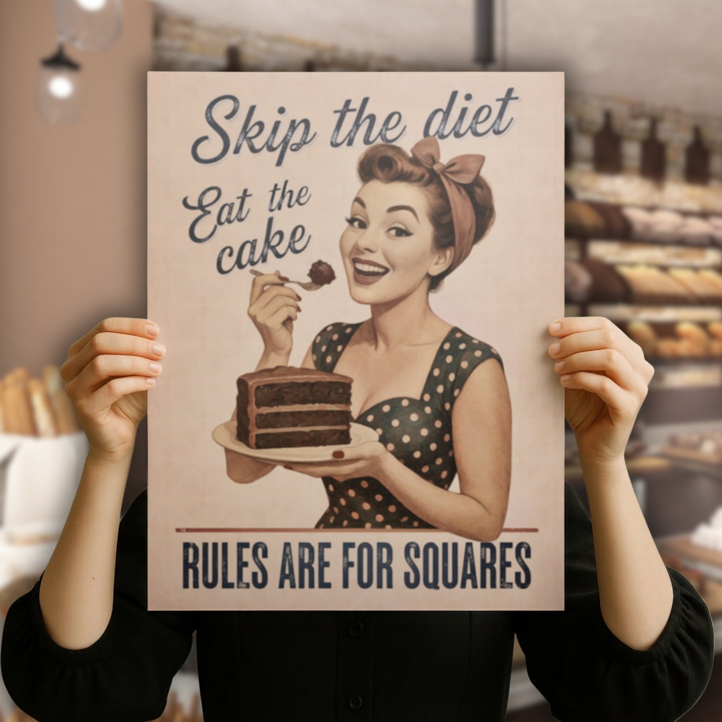 Skip the Diet, Eat the Cake - Vintage Pin-Up Poster | Retro Kitchen Wall Art