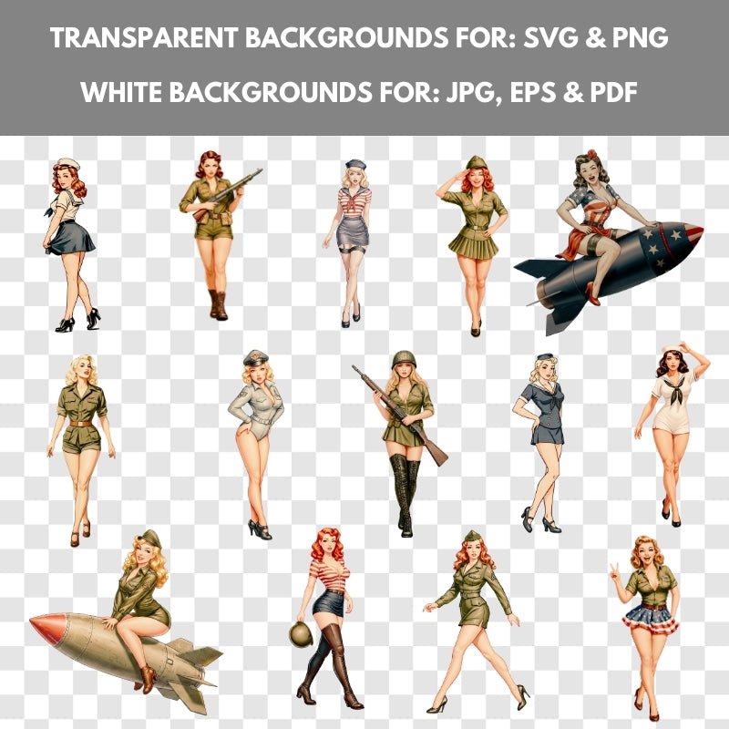 Illustrations of women in various poses with transparent backgrounds.