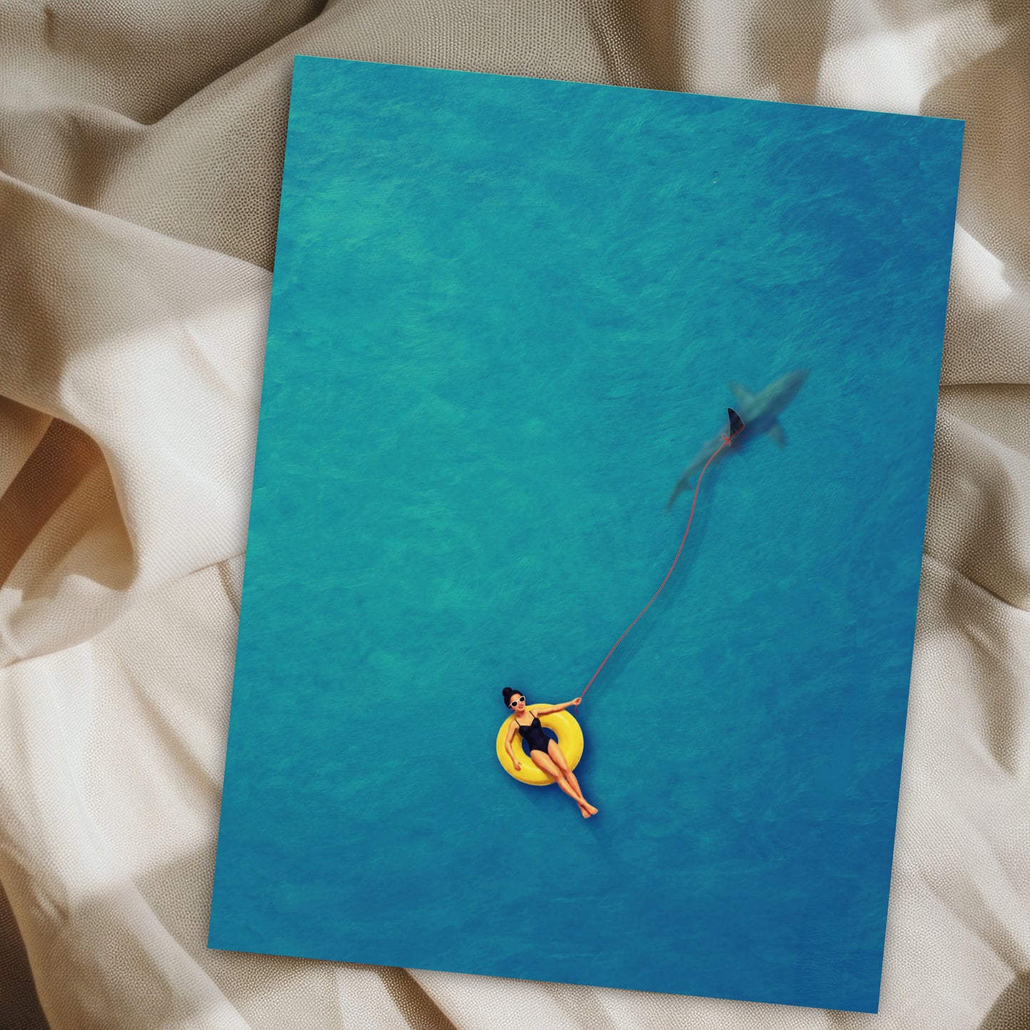 Swimmer Walking a Shark Art Print