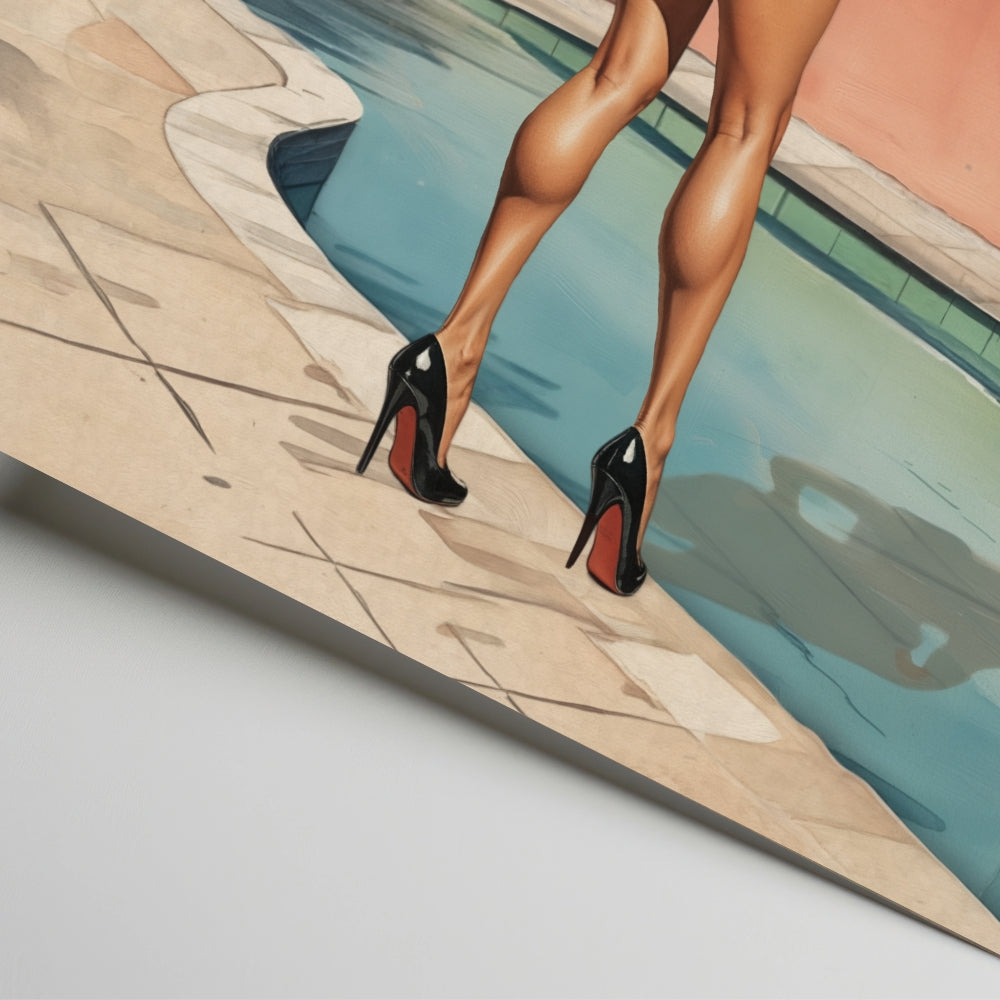 Artistic depiction of legs in high heels by a pool