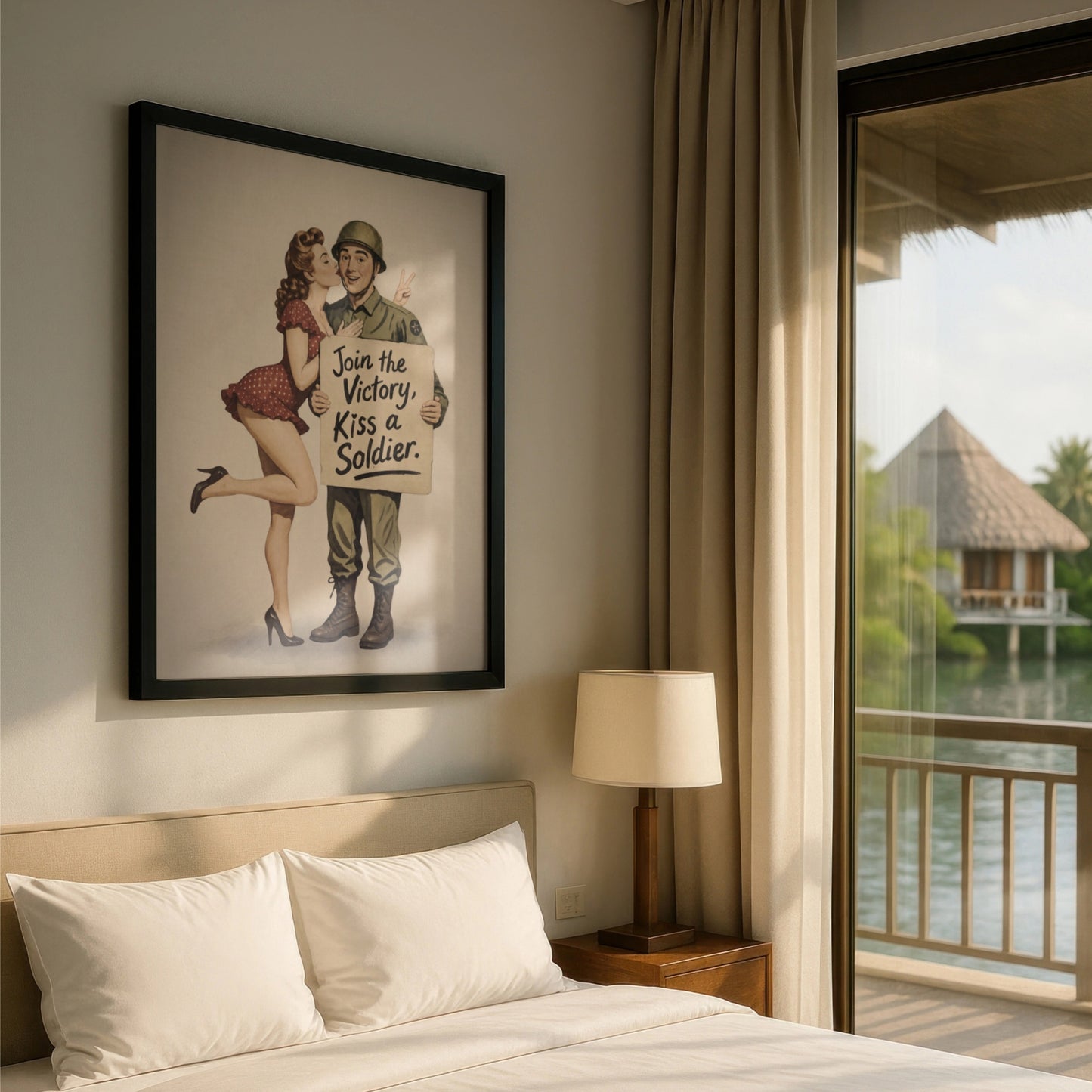 Join the Victory, Kiss a Soldier WWII Pin-Up Art Print