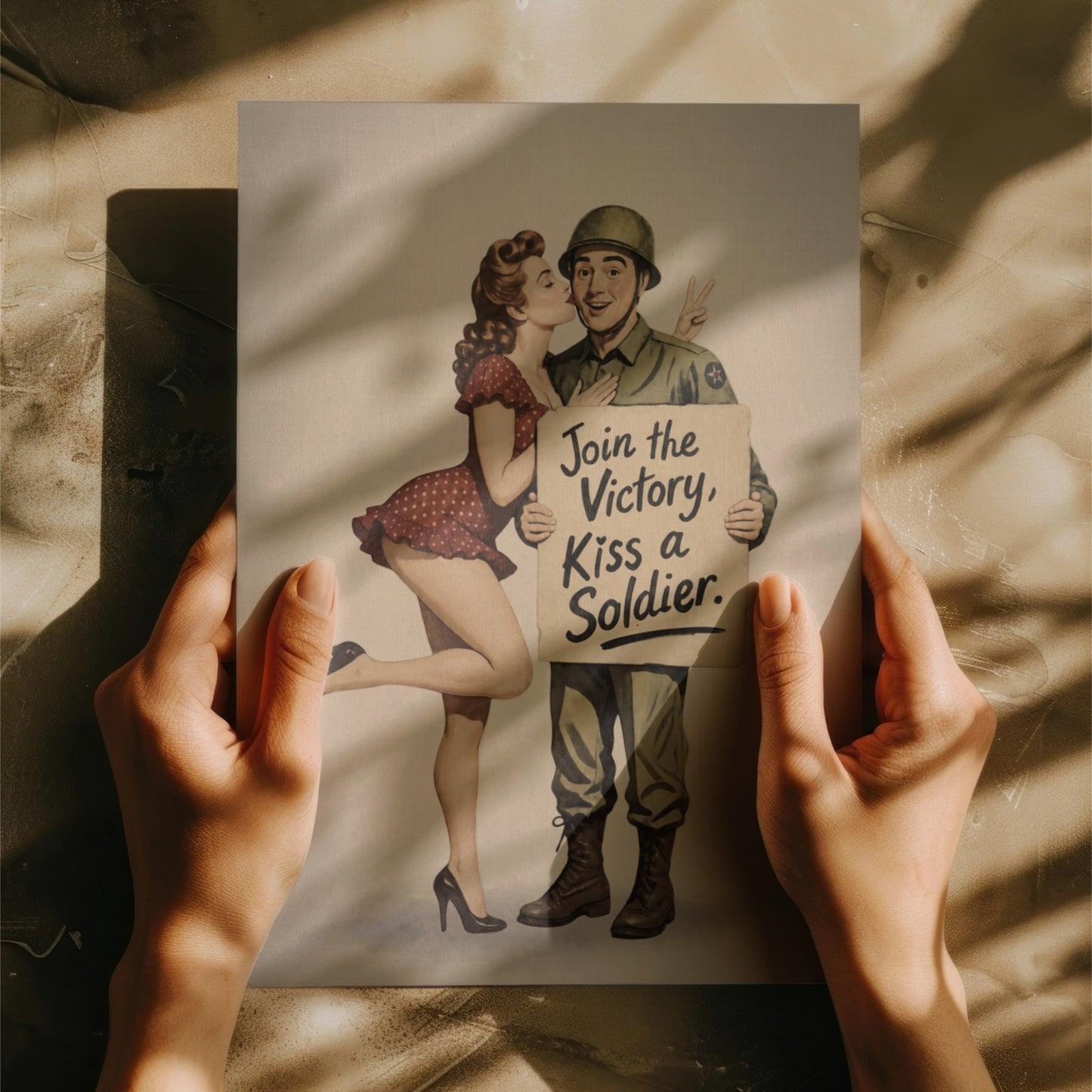 Join the Victory, Kiss a Soldier WWII Pin-Up Art Print