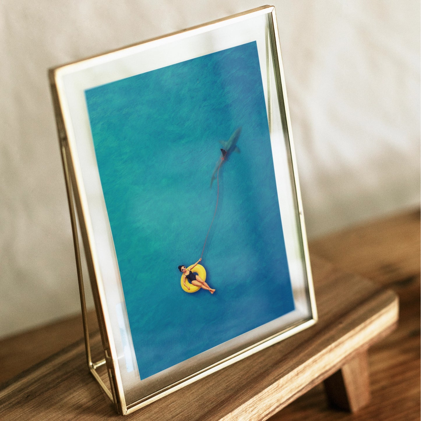 Swimmer Walking a Shark Art Print