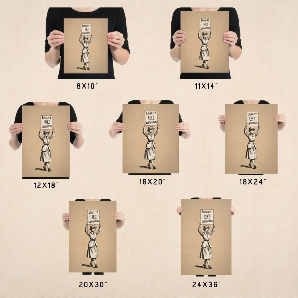 Set of posters held by a person, showing different sizes on a beige background.
